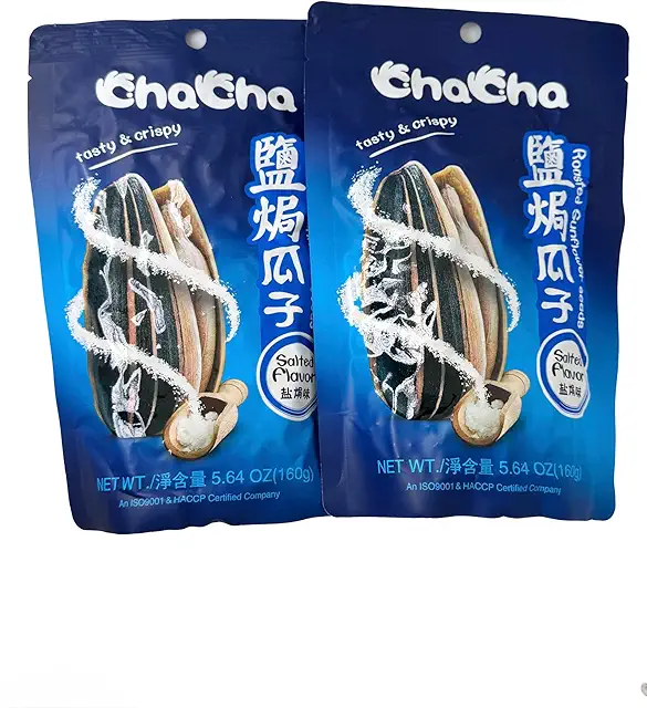 ChaCha Salted Sunflower Seeds in red packaging, two bags shown