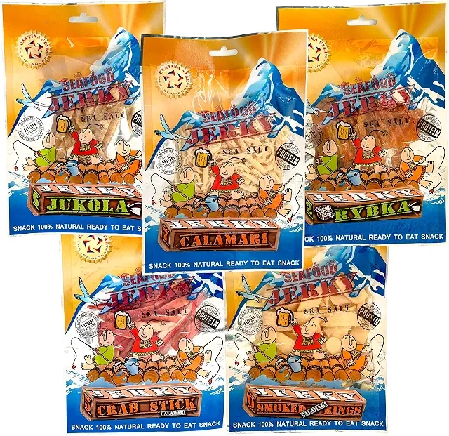 Cantina Star Beer Party Set — fish and calamari jerky variety pack, 5 count