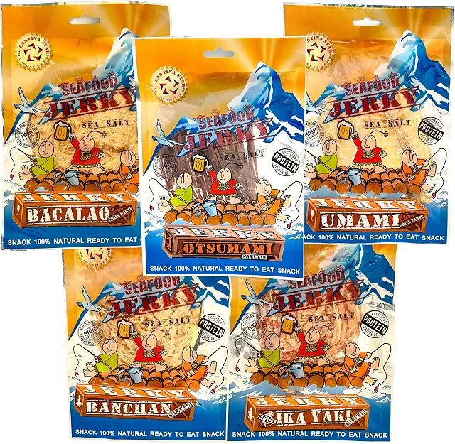 Cantina Star Deluxe Tapas Set — five seafood jerky varieties in packaging