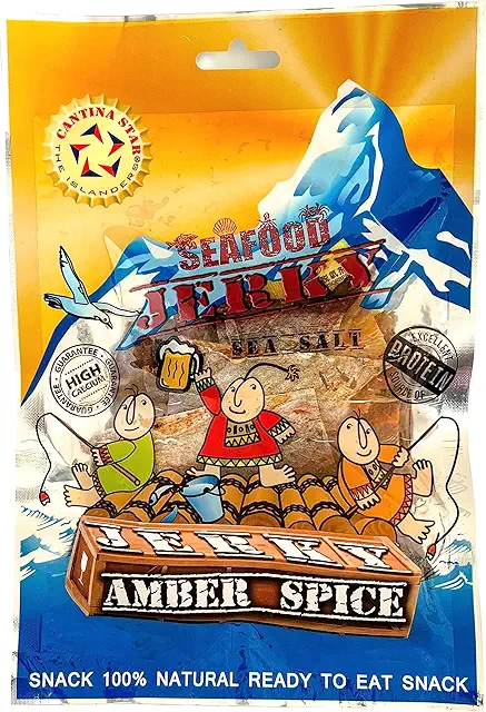 Cantina Star Amber Spice fish jerky in packaging, 90g